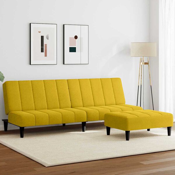 vidaXL Sof&aacute;-cama 2 lugares c/ apoio de p&eacute;s veludo amarelo