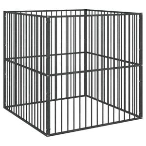 vidaXL Parque para c&atilde;es com 4 pain&eacute;is a&ccedil;o galvanizado preto