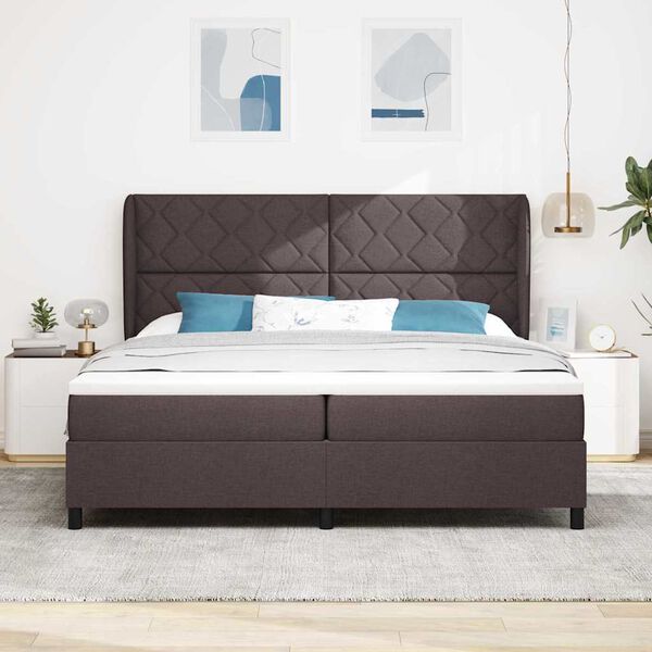 vidaXL Cama Box com colch&atilde;o Castanho escuro 200 x 200 cm tecido