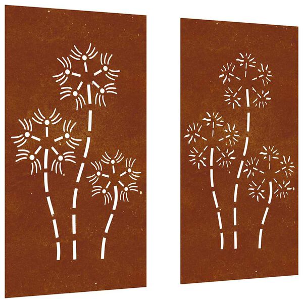 vidaXL Decora&ccedil;&otilde;es p/ muro de jardim 2 pcs a&ccedil;o corten design flores