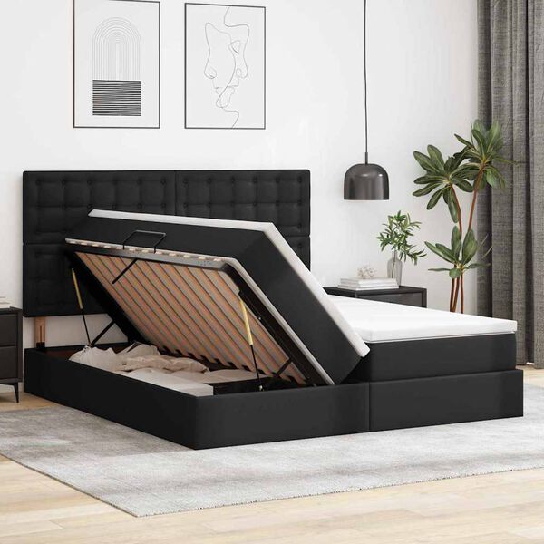 vidaXL Cama com arruma&ccedil;&atilde;o e colch&atilde;o Preto 180 x 200 cm Couro Sint&eacute;tico