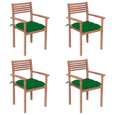 vidaXL Cadeiras de jardim c/ almofadões verdes 4 pcs teca maciça