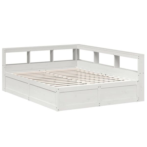 vidaXL Cama com estante sem colch&atilde;o 140x200 cm pinho maci&ccedil;o branco
