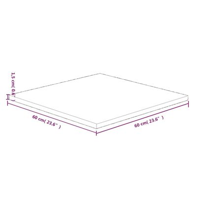 vidaXL Tampo de mesa quadrado 60x60x1,5 cm carvalho maciço não tratado