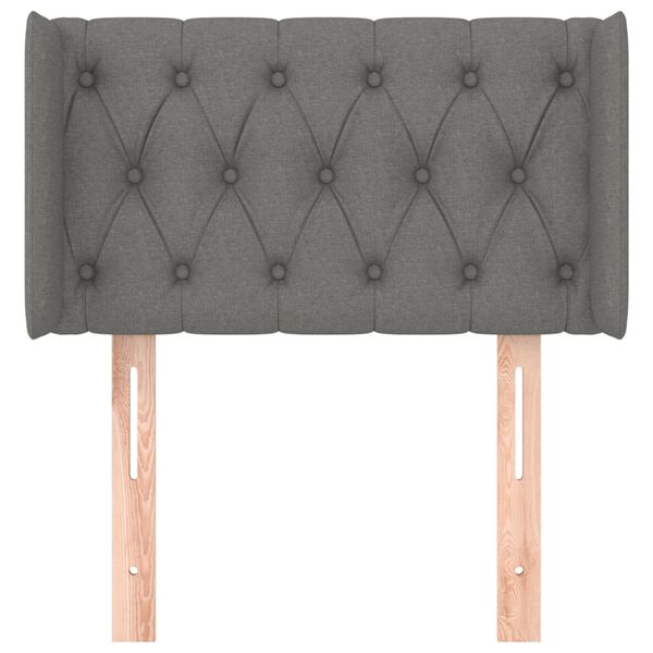vidaXL Cabeceira de cama c/ abas tecido 83x16x78/88 cm cinzento-escuro