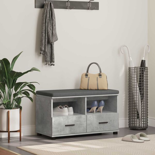 vidaXL Banco de Hall com almofada com gaveta Cinzento 80 x 38 x 46 cm