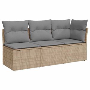 vidaXL Sof&aacute; de jardim de 3 lugares com almofad&otilde;es vime PE bege