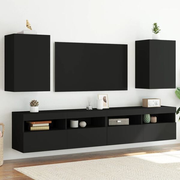vidaXL M&oacute;veis parede p/ TV 2pcs 40,5x30x60 cm derivados madeira preto