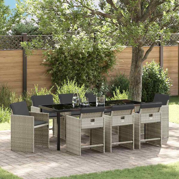 vidaXL Conjunto de Jantar para Jardim 9 pcs Cinzento-claro vime PE