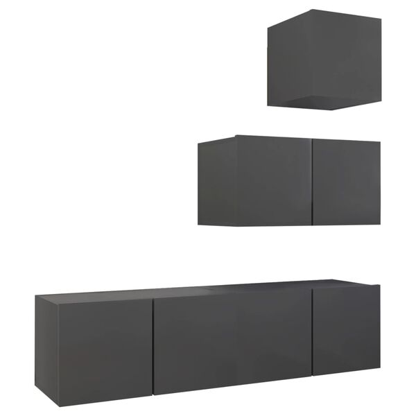 vidaXL 4 pcs conjunto de m&oacute;veis de TV contraplacado cinzento