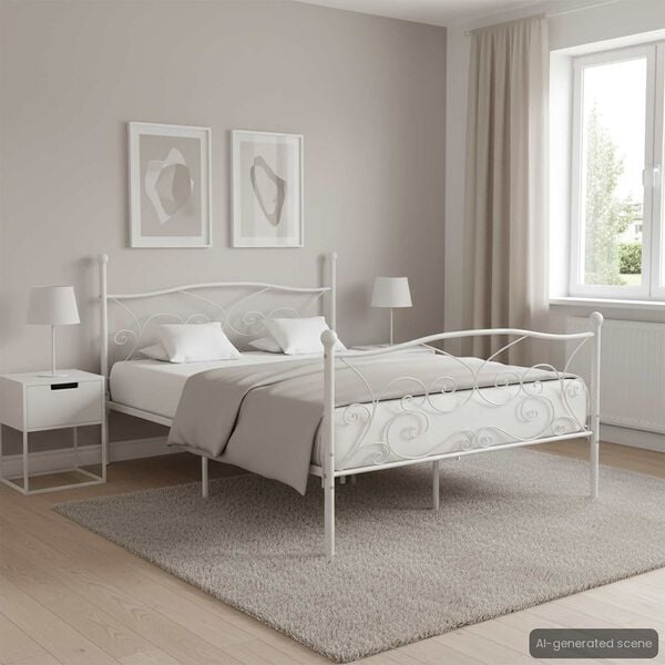 vidaXL Estrutura de cama com estrado de ripas 180x200 cm metal branco