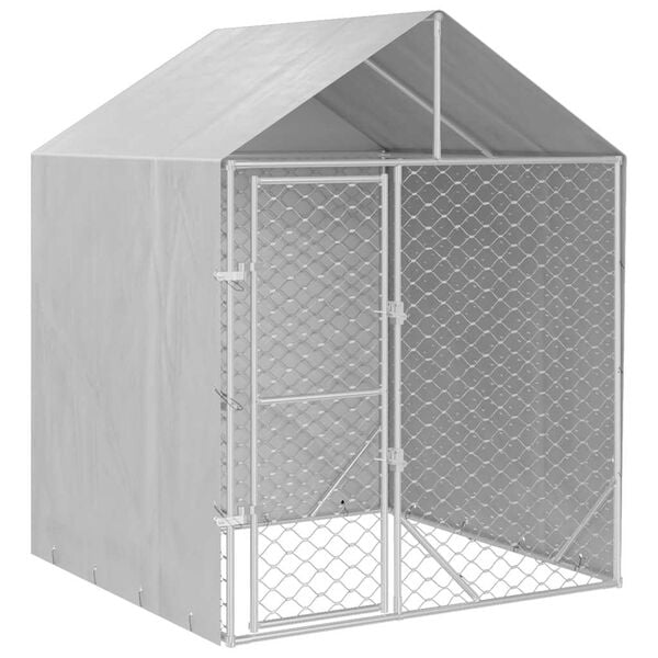 vidaXL Canil de exterior com teto 2x2x2,5m a&ccedil;o galvanizado prateado