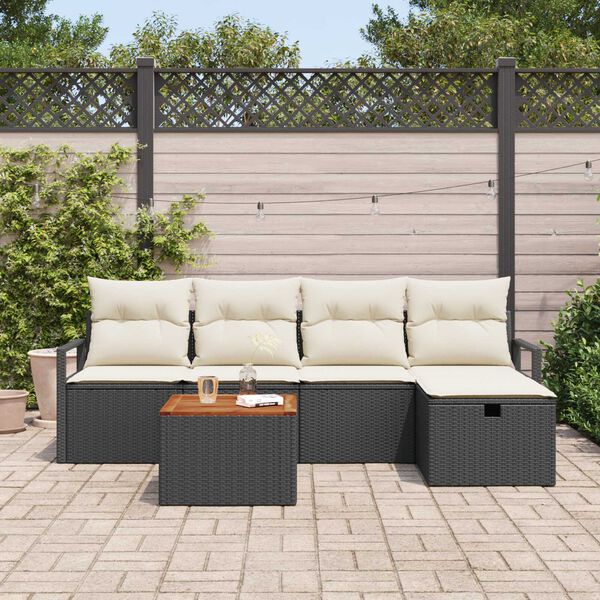 vidaXL Conjunto de Sof&aacute; de Jardim 6 pcs Preto Rattan Sint&eacute;tico