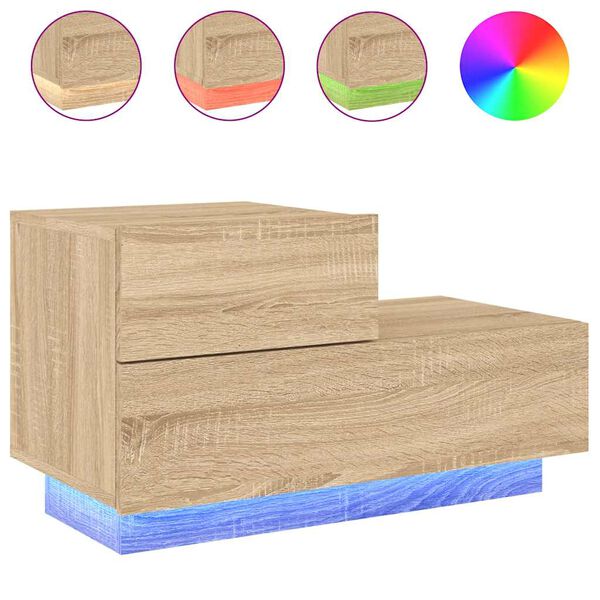 vidaXL Mesa de cabeceira com luzes LED 70x36x40,5 cm carvalho sonoma