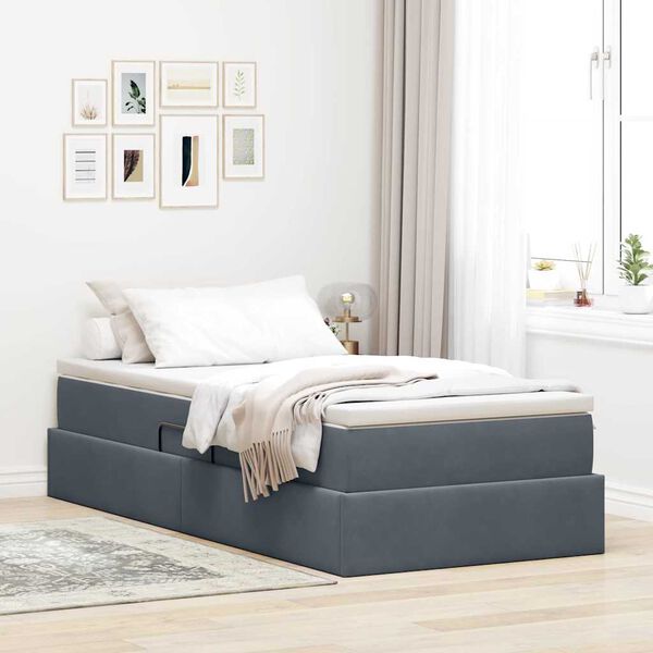 vidaXL Cama com arruma&ccedil;&atilde;o e colch&atilde;o Cinza Escuro 90 x 200 cm Veludo