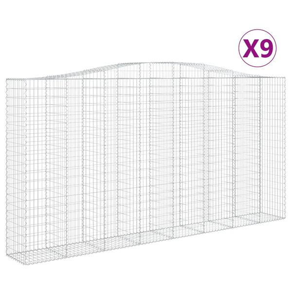 vidaXL Cestos gabi&atilde;o arqueados 9pcs 400x50x200/220cm ferro galvanizado