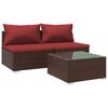 vidaXL 3 pcs conjunto lounge jardim c/ almofad&otilde;es vime PE castanho