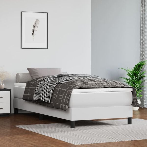 vidaXL Cama com molas/colch&atilde;o 100x200 cm couro artificial branco
