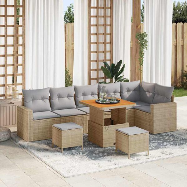 vidaXL Conjunto de Sof&aacute; de Jardim 11 pcs Bege e Cinza Claro vime PE