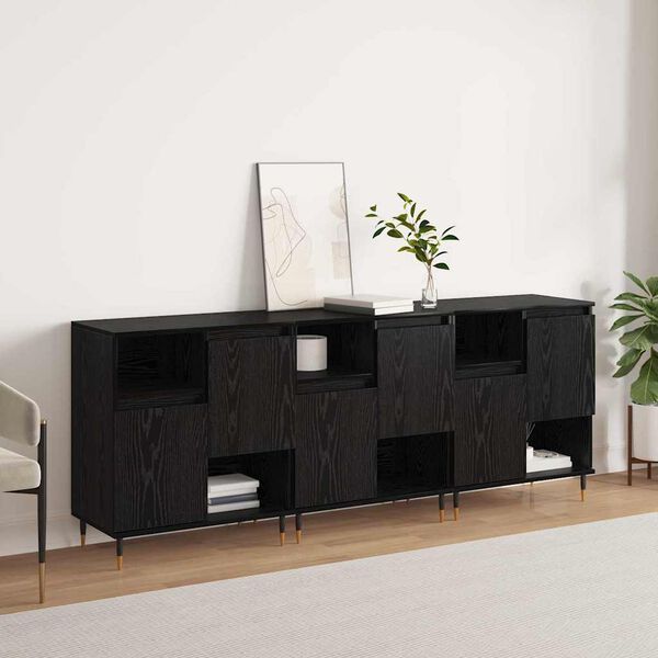 vidaXL Aparadores 3 pcs Carvalho preto 180 x 35 x 70 cm