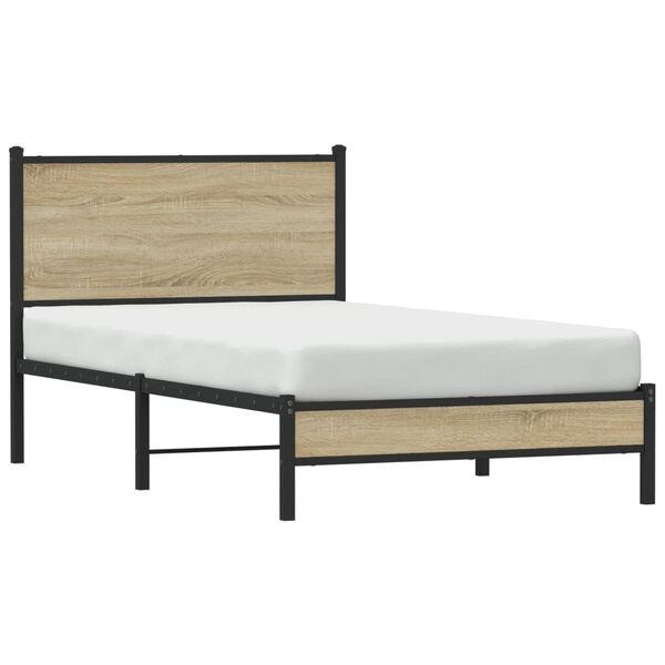 vidaXL Estrutura de cama sem colch&atilde;o 100x190 cm metal carvalho sonoma