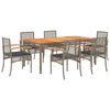 vidaXL 7 pcs conjunto de jantar p/ jardim c/ almofad&otilde;es vime PE cinza