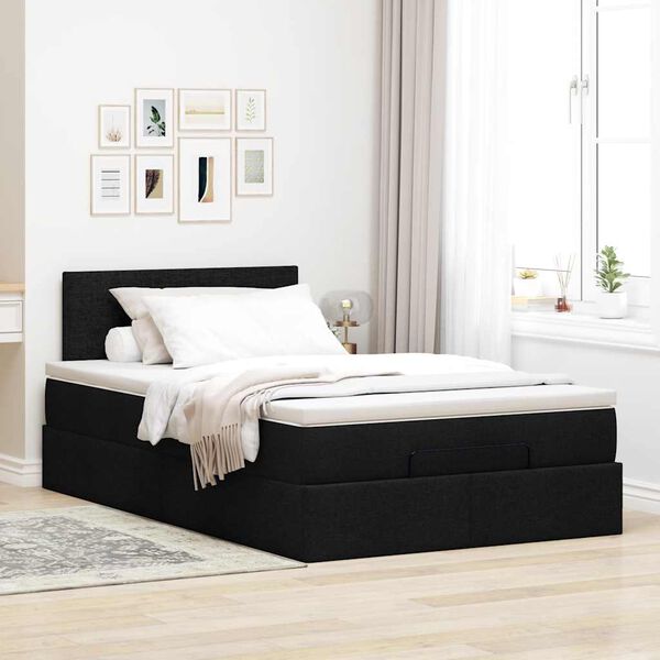 vidaXL Cama otomana com colchão 120x200 cm tecido preto