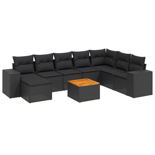 vidaXL 9 pcs conjunto de sof&aacute;s p/ jardim c/ almofad&otilde;es vime PE preto