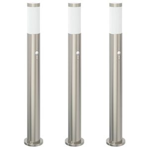 vidaXL Lumin&aacute;rias de balizamento com sensor, 3 pe&ccedil;as, 80 cm, a&ccedil;o inoxid&aacute;vel, IP44