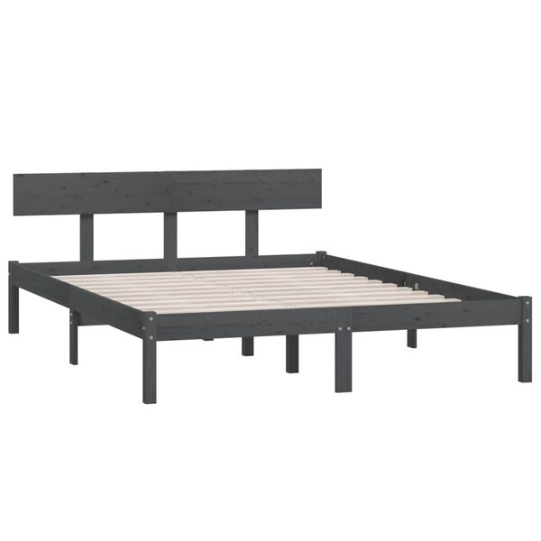 vidaXL Estrutura de cama king 150x200 cm pinho maci&ccedil;o cinzento