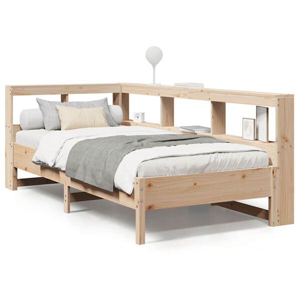 vidaXL Cama com estante sem colch&atilde;o 75x190 cm pinho maci&ccedil;o