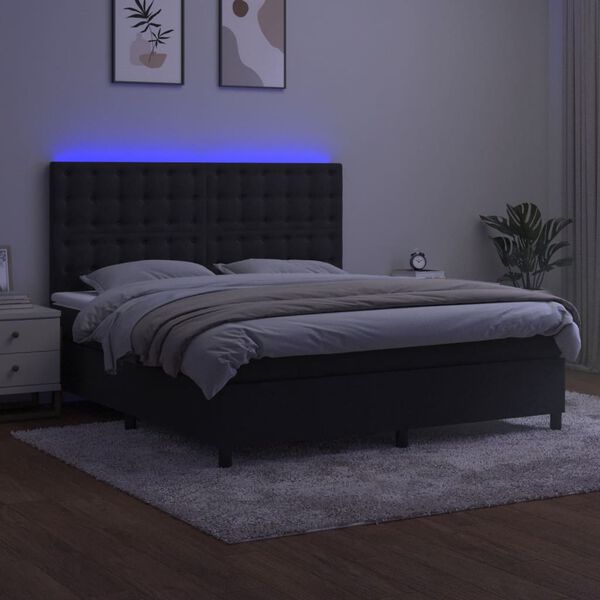 vidaXL Cama box spring c/ colch&atilde;o/LED 180x200 cm veludo preto