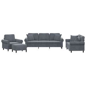 vidaXL 4 pcs conjunto de sof&aacute;s com almofadas veludo cinzento-escuro