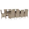 vidaXL 11 pcs conjunto de jantar p/ jardim com almofad&otilde;es vime PE bege