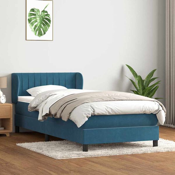 vidaXL Cama com molas/colch&atilde;o azul-escuro 90x210 cm veludo