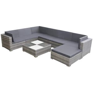 vidaXL 8 pcs conjunto lounge de jardim c/ almofad&otilde;es vime PE cinzento