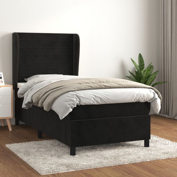 vidaXL Cama com molas/colch&atilde;o 90x190 cm veludo preto