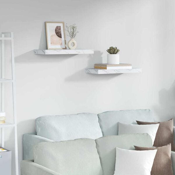vidaXL Prateleira de Parede 2 pcs M&aacute;rmore Branco 50 x 23,5 x 4 cm