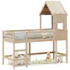 vidaXL Cama alta c/ escada e telhado 90x200 cm pinho maci&ccedil;o