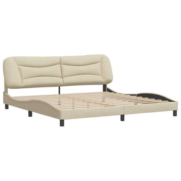 vidaXL Estrutura de cama sem colch&atilde;o Hvar 200x200 cm tecido cor creme