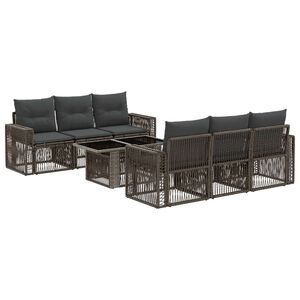 vidaXL Conjunto de Sof&aacute; de Jardim 7 unid. Cinza e Cinza Escuro vime PE