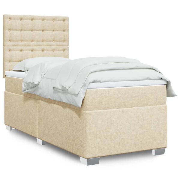 vidaXL Cama com molas/colch&atilde;o 90x190 cm tecido cor creme