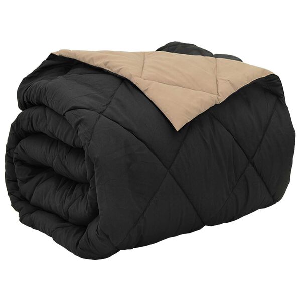 vidaXL Duvet de Ano Inteiro Preto e Taupe 240 x 200 cm Microfibra