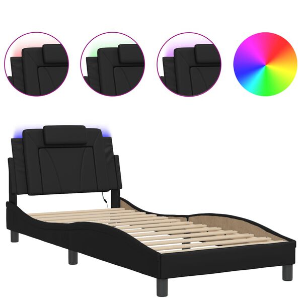 vidaXL Estrutura de cama Viana com LED sem colch&atilde;o 90x190 cm preto