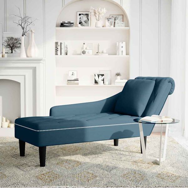 vidaXL Chaise lounge c/ almofada/apoio de bra&ccedil;os direito veludo azul