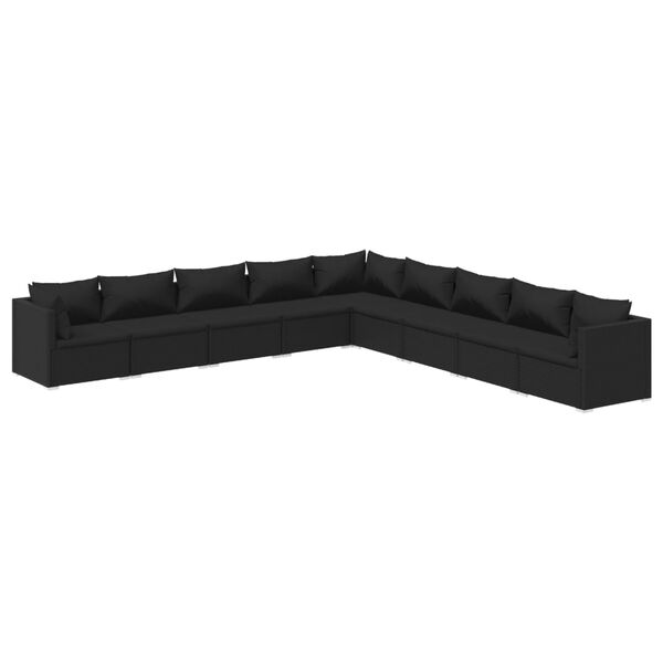 vidaXL 9 pcs conjunto lounge de jardim c/ almofad&otilde;es vime PE preto