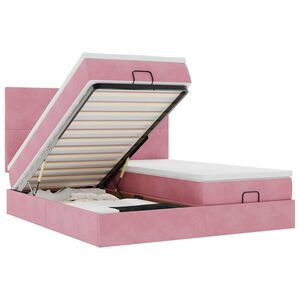 vidaXL Estrutura de cama otomana com colch&otilde;es 180x200 cm veludo rosa