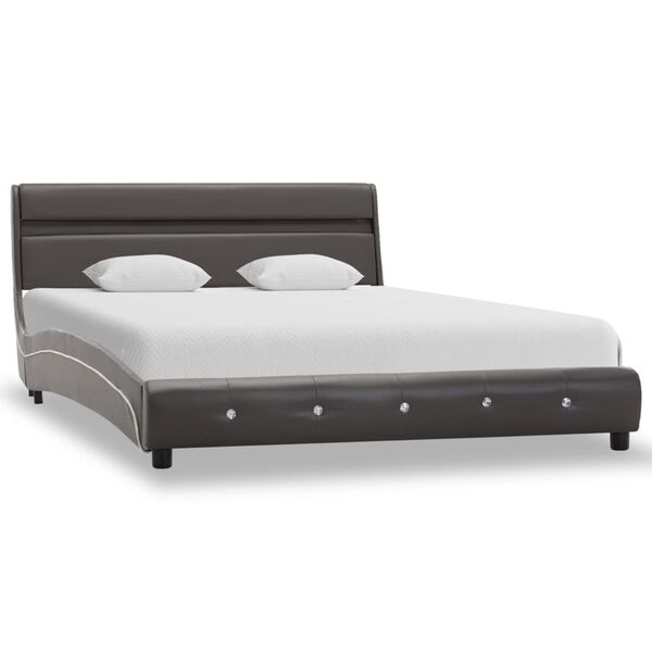 vidaXL Estrutura de cama com LED 140x200 cm couro artificial cinzento