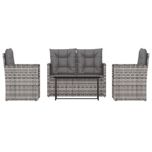 vidaXL 4 pcs conjunto lounge exterior c/ almofad&otilde;es vime PE cinzento