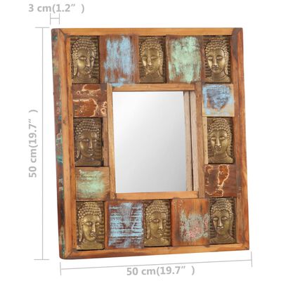 vidaXL Espelho com budas 50x50 cm madeira recuperada maciça